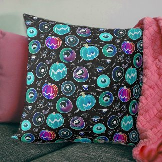 Spooky Halloween Turquoise Monster Eyeball Doodles