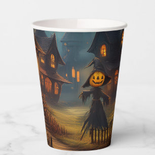 Spooky Halloween Village With Scare Crow Paper Cups