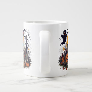 Spooky Halloween Vintage Design – Ghost, Pumpkin Giant Coffee Mug