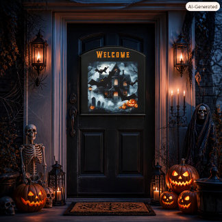 Spooky Halloween Welcome Twilight Glow Entrance Door Sign