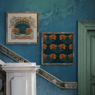 Spooky Halloween Whimsical Vintage Style Faux Canvas Print