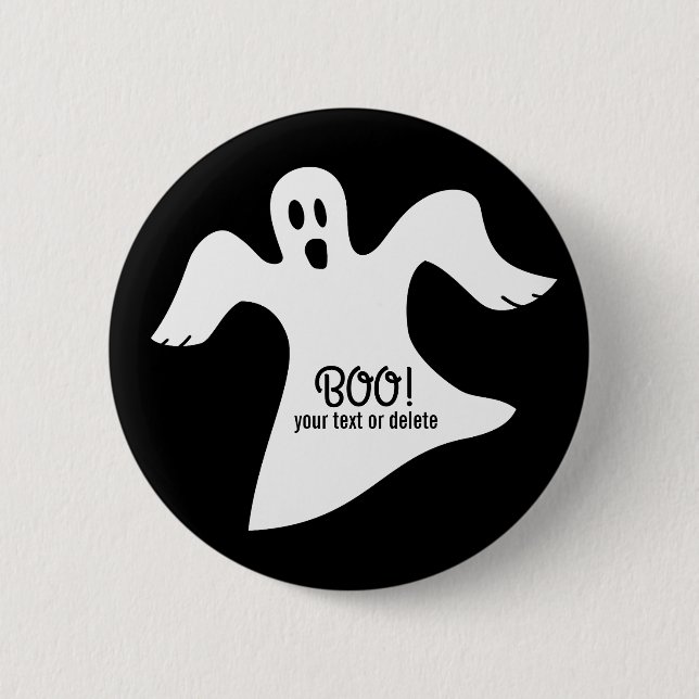 Spooky Halloween White Ghost Saying BOO! Pinback Button (Front)