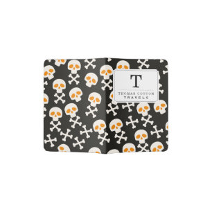 Spooky Halloween White Skulls Pattern on Black Passport Holder