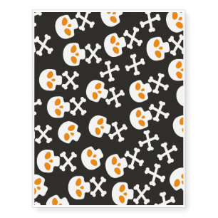 Spooky Halloween White Skulls Pattern on Black Temporary Tattoos