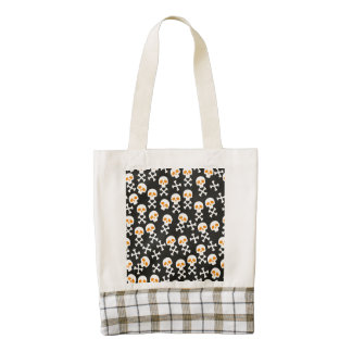 Spooky Halloween White Skulls Pattern on Black Zazzle HEART Tote Bag
