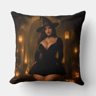 Spooky Halloween Witch Art Throw Pillow