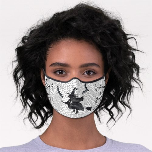 Spooky Halloween Witch Bats  Lace Premium Face Mask
