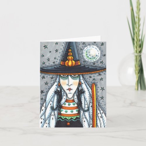 SPOOKY HALLOWEEN WITCH, BLACK CAT EARRINGS Blank Card