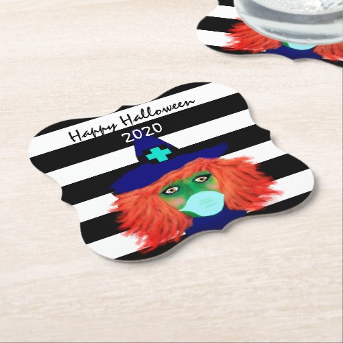 Spooky Halloween Witch Black White Orange Custom Paper Coaster