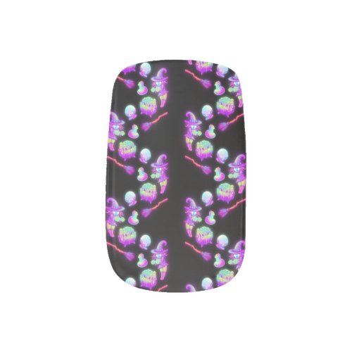 Spooky Halloween Witch Bright Colorful Pattern Minx Nail Art