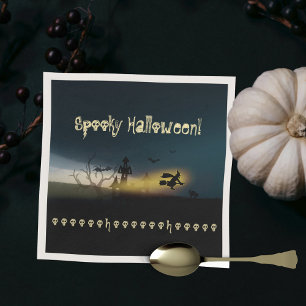 Spooky Halloween Witch Castle Bats Skulls Napkins