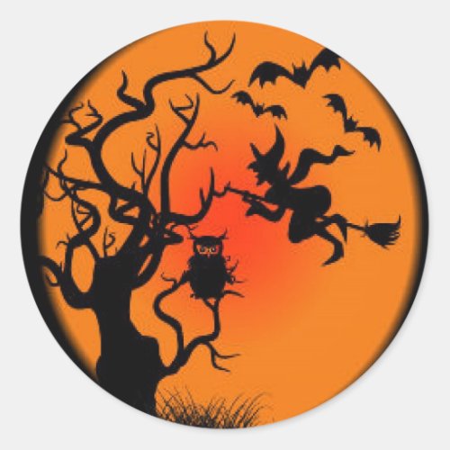 Spooky Halloween Witch Classic Round Sticker