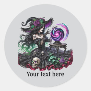 Spooky Halloween witch customizable Classic Round Sticker