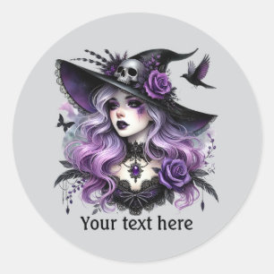 Spooky Halloween witch customizable Classic Round Sticker