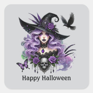 Spooky Halloween witch customizable Square Sticker