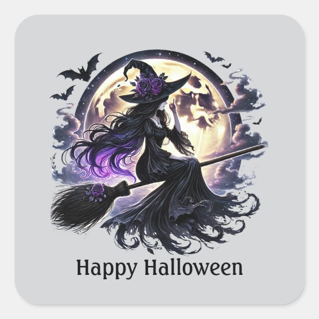 Spooky Halloween witch customizable  Square Sticker (Front)