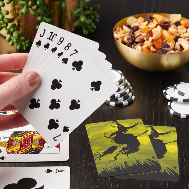 Spooky Halloween Witch Flying on Broomstick Poker Cards (Creator Uploaded)