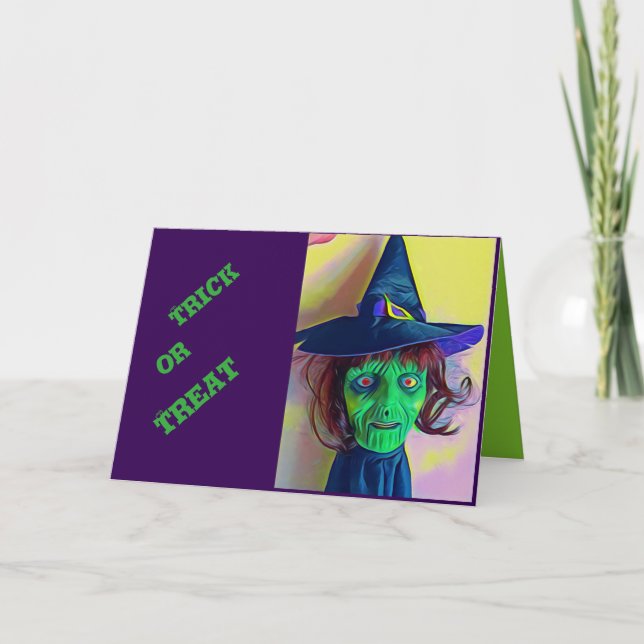 Spooky Halloween Witch Funny Phrase Colorful Card (Front)