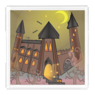 Spooky Halloween witch house and vampires castle  Acrylic Tray