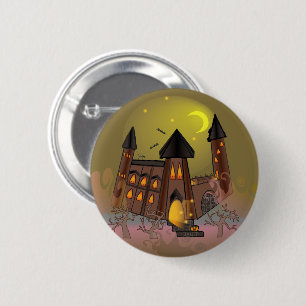 Spooky Halloween witch house and vampires castle Button