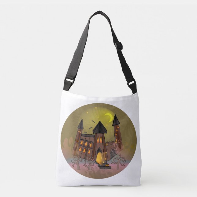 Spooky Halloween witch house and vampires castle  Crossbody Bag (Front)
