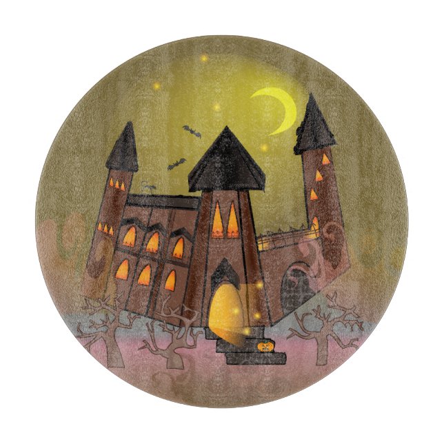 Spooky Halloween witch house and vampires castle  Cutting Board (Front)