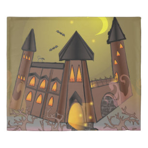 Spooky Halloween witch house and vampires castle Duvet Cover