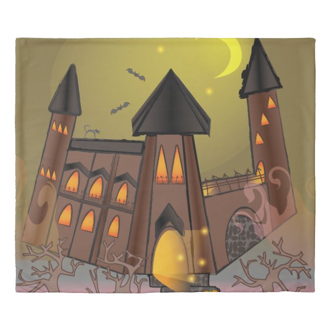 Spooky Halloween witch house and vampires castle  Duvet Cover (Front)
