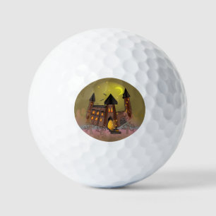 Spooky Halloween witch house and vampires castle  Golf Balls