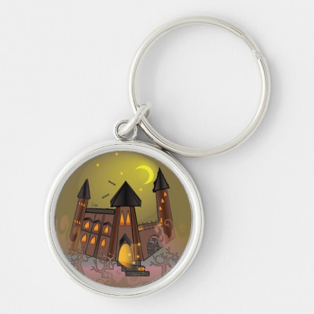 Spooky Halloween witch house and vampires castle  Keychain (Front)