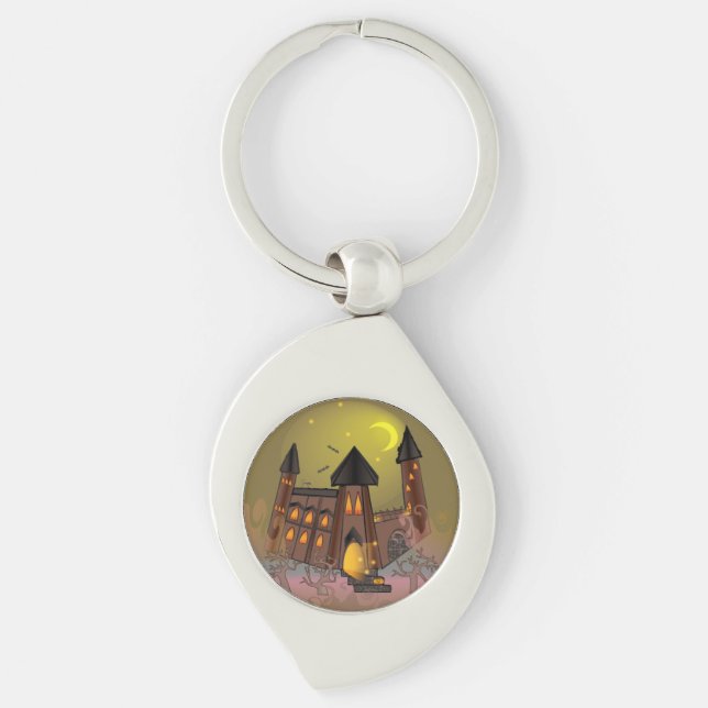 Spooky Halloween witch house and vampires castle  Keychain (Front)