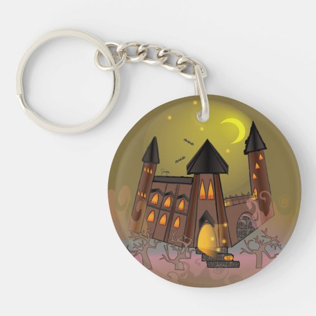 Spooky Halloween witch house and vampires castle  Keychain (Front)