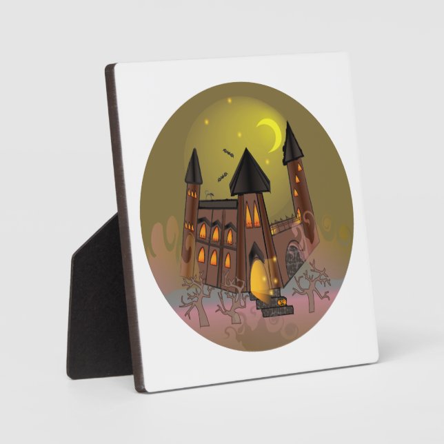 Spooky Halloween witch house and vampires castle  Plaque (Front)