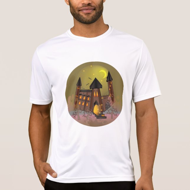 Spooky Halloween witch house and vampires castle T-Shirt (Front)