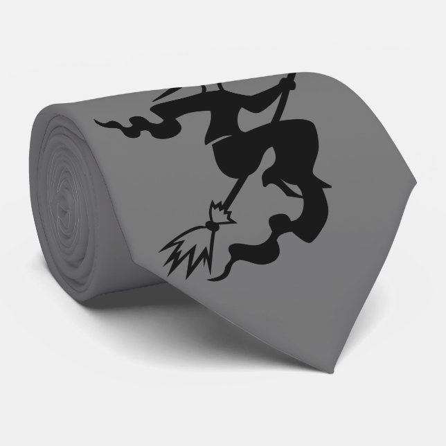 spooky halloween witch on flying broomstick fun neck tie (Rolled)