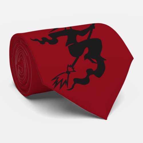 spooky halloween witch on flying broomstick fun neck tie