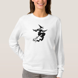 spooky halloween witch on flying broomstick fun T-Shirt
