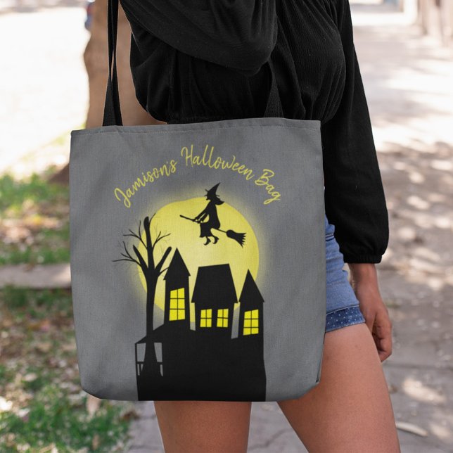 Spooky Halloween Witch Personalized  Tote Bag (Halloween cute haunted house classic witch. )