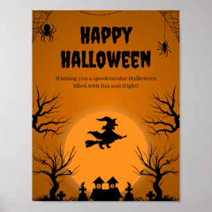 Spooky Halloween Witch Silhouette Poster