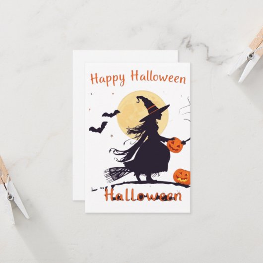 Spooky Halloween Witch Silhouette with Jack-o'-Lan (Front/Back In Situ)