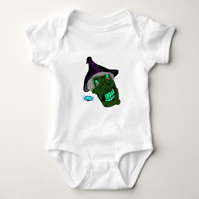 Spooky Halloween Witch with Glowing Spider Baby Bodysuit (Front)