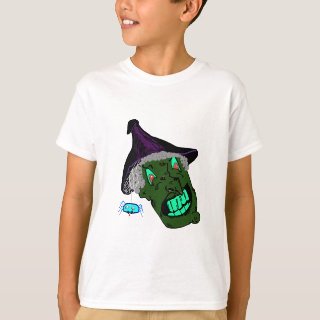 Spooky Halloween Witch with Glowing Spider T-Shirt (Front)