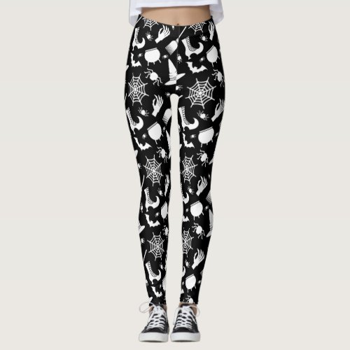 Spooky Halloween Witchcraft Black and White  Leggings