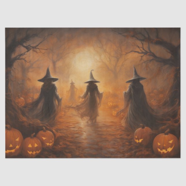 Spooky Halloween Witches in a Forest for Decoupage Tissue Paper (Front)