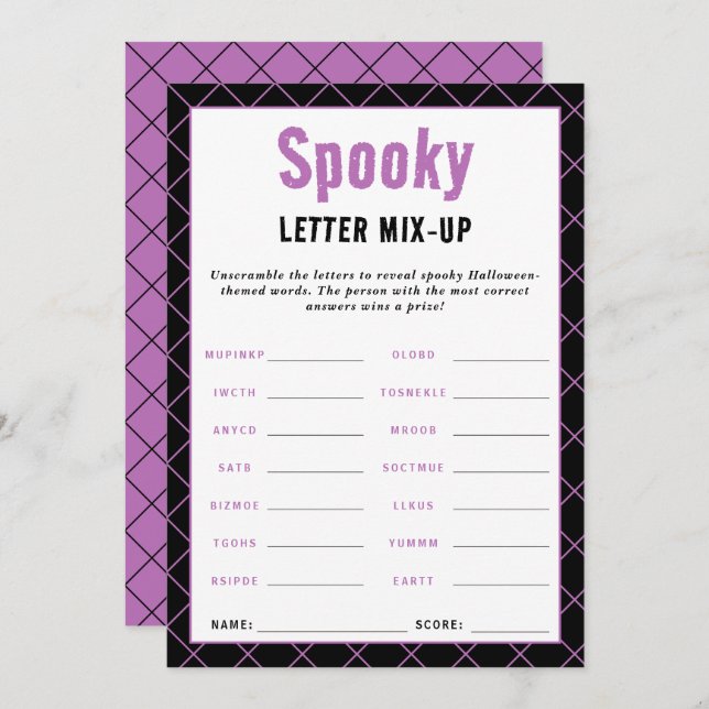 Spooky Halloween Word Games Word Scramble (Front/Back)
