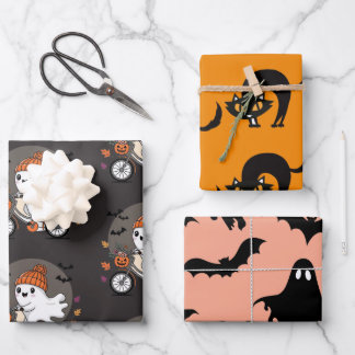 Spooky-Halloween Wrapping Paper Flat Sheet-3 sets