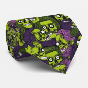Spooky Halloween zombies tiled pattern Neck Tie