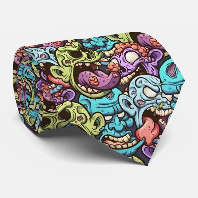 Spooky Halloween zombies tiled pattern  Neck Tie (Rolled)