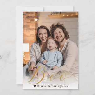 Spooky Hand-Lettered Boo Happy Halloween Photo Holiday Card