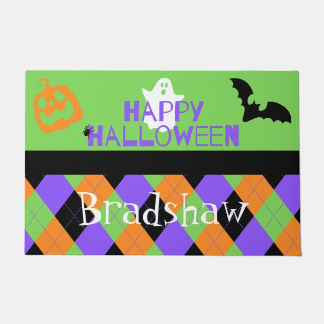 Spooky Happy Halloween Argyle Doormat (Front)
